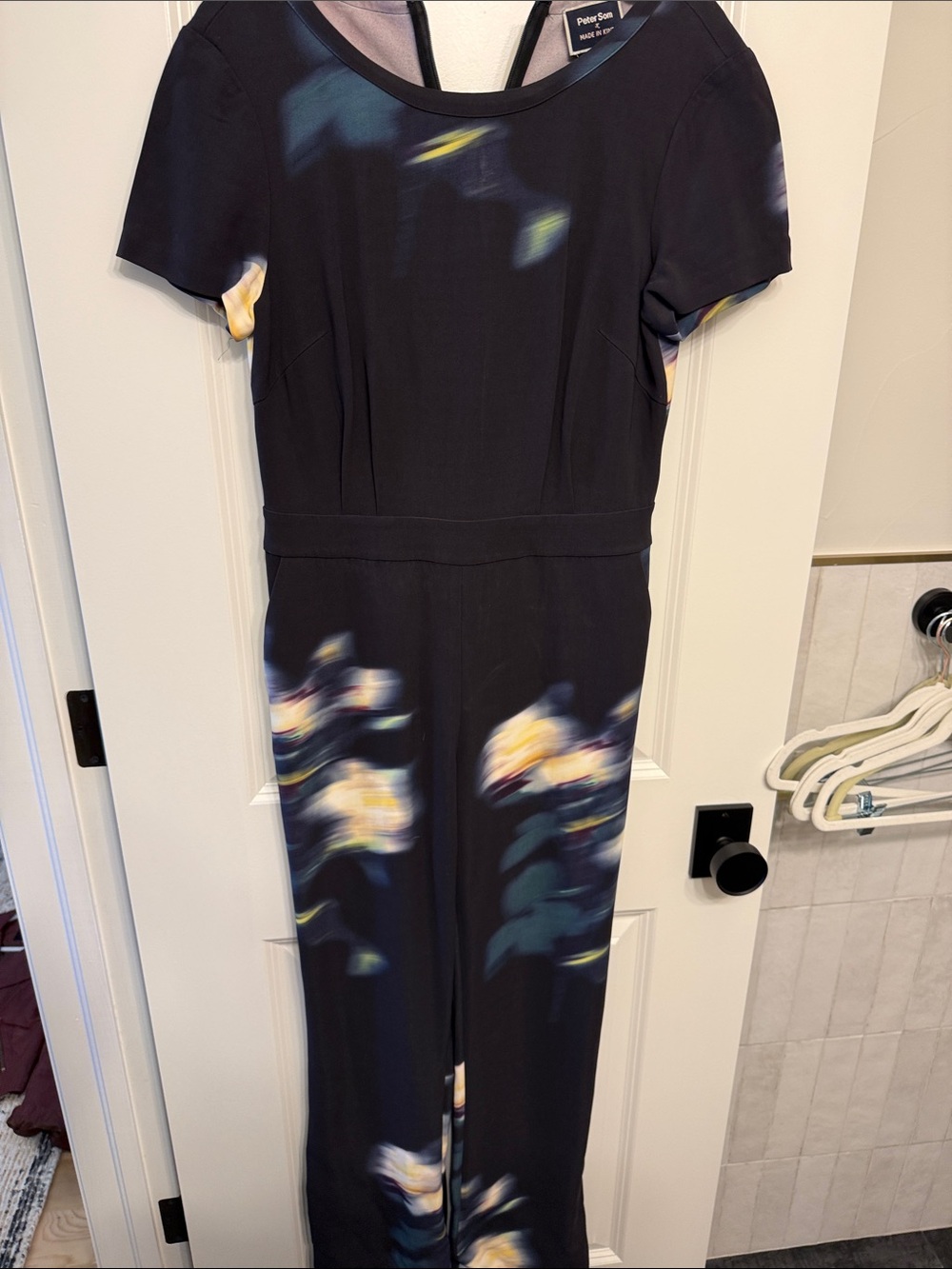 Peter Som Black Jumpsuit with Yellow & Teal Floral Accents